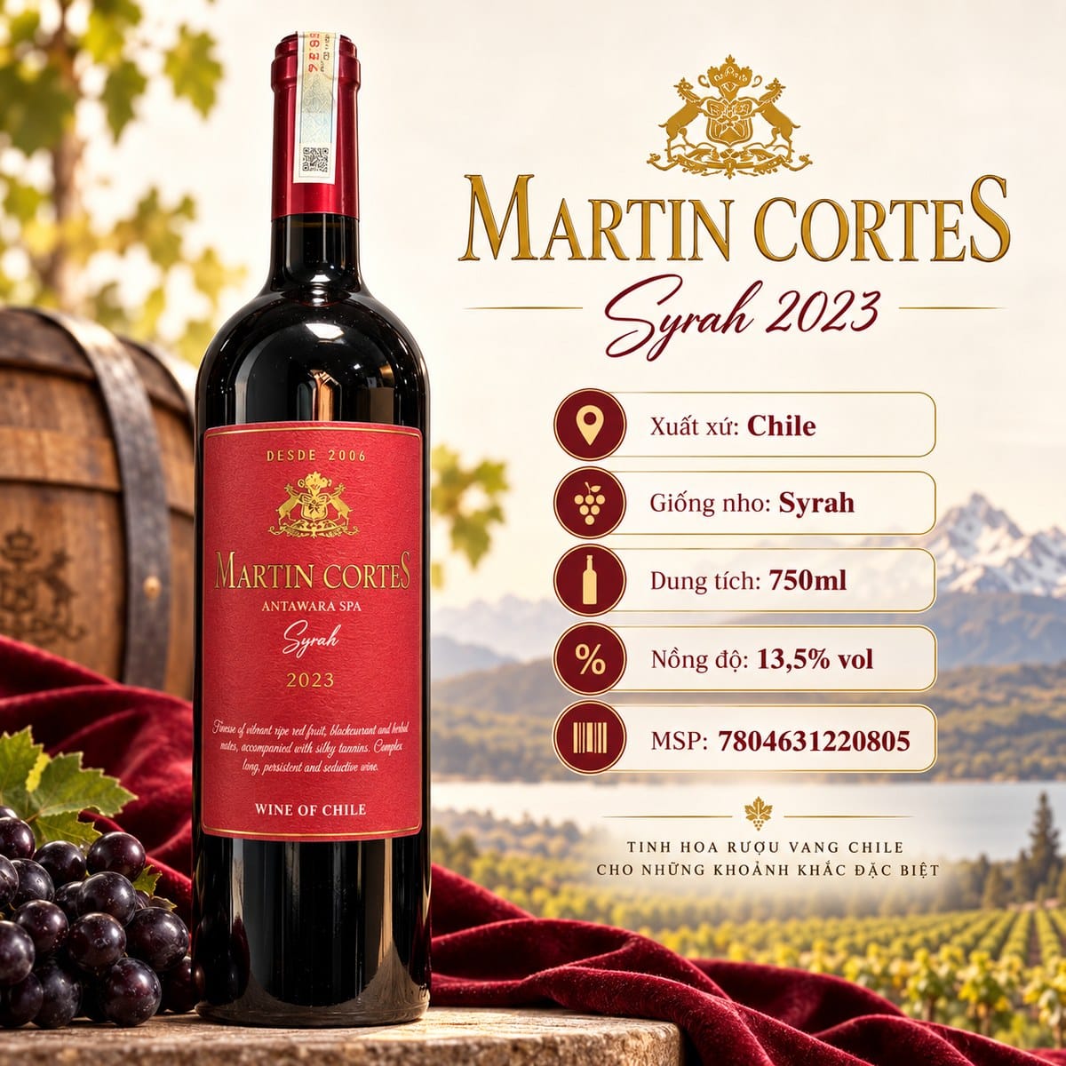 Rượu vang đỏ Martin Cortes Syrah 2023 750ml – Chile - Ảnh 2