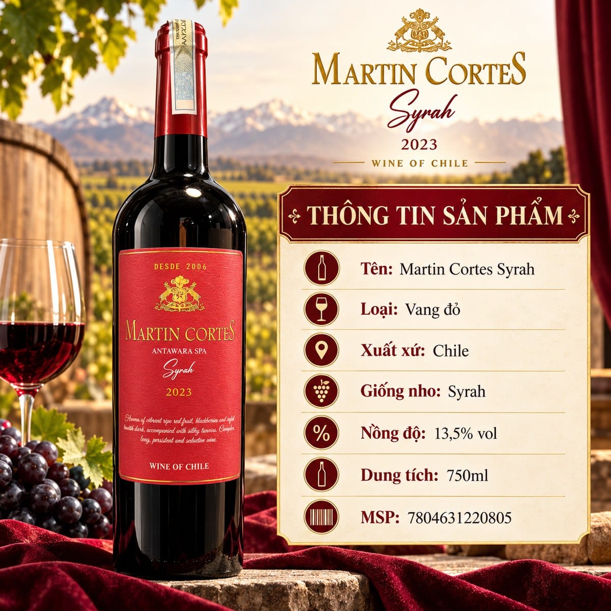 Rượu vang đỏ Martin Cortes Syrah 2023 750ml – Chile - Ảnh 3