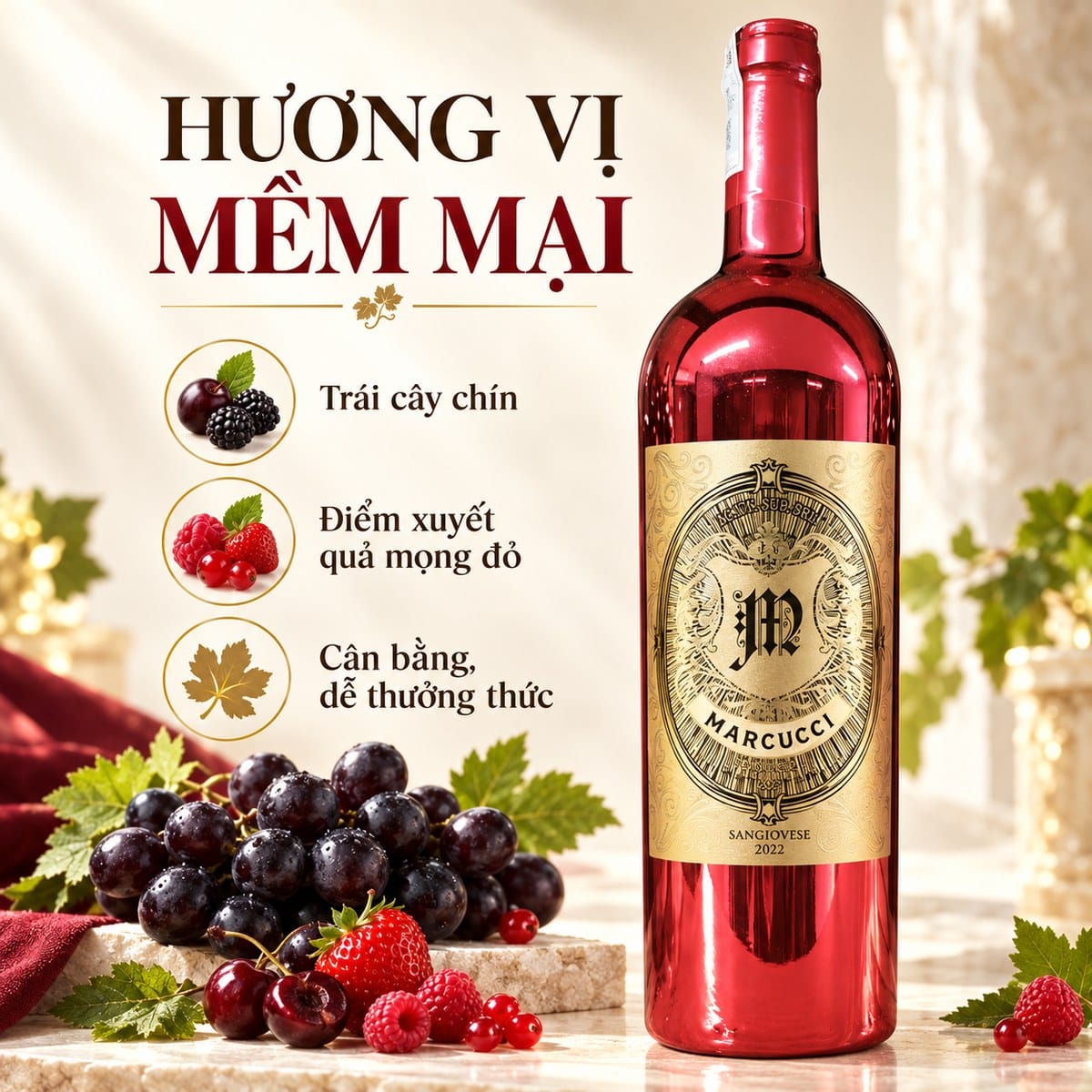 Rượu vang đỏ Marcucci Rosso Gold 2022 chai vàng 750ml – Ý - Ảnh 4