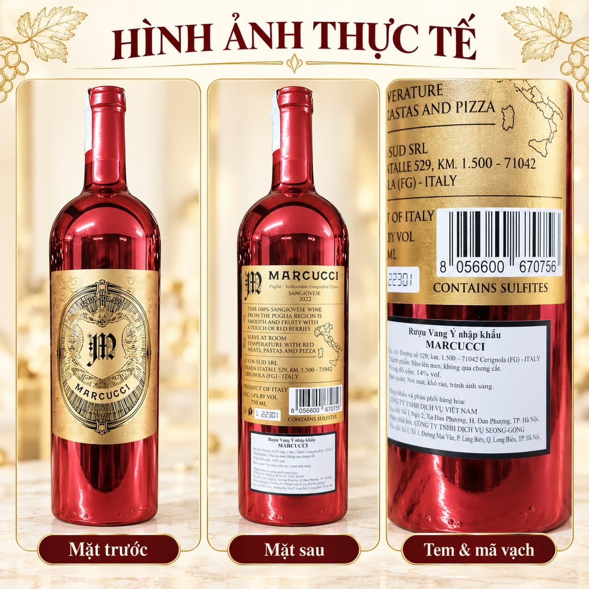 Rượu vang đỏ Marcucci Rosso Gold 2022 chai vàng 750ml – Ý - Ảnh 7