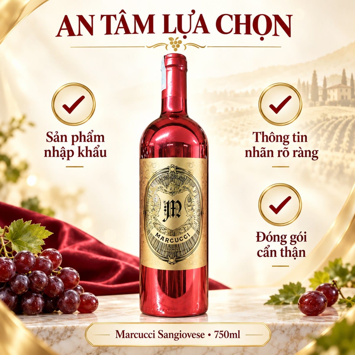 Rượu vang đỏ Marcucci Rosso Gold 2022 chai vàng 750ml – Ý - Ảnh 8