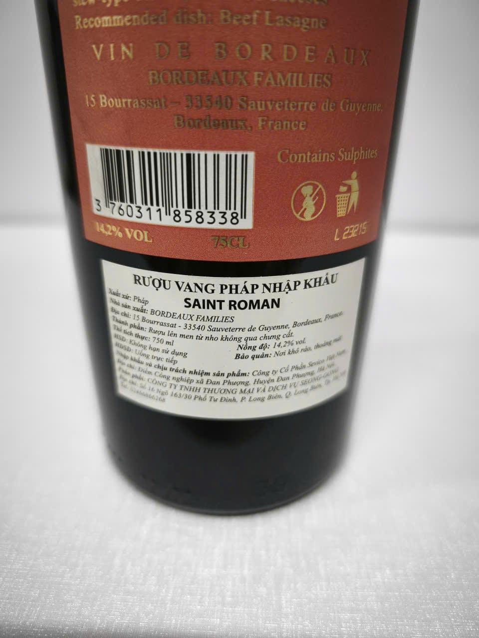 Rượu vang đỏ Saint Romain Gran Vin de Bordeaux 14,2% 750ml – Pháp - Ảnh 3