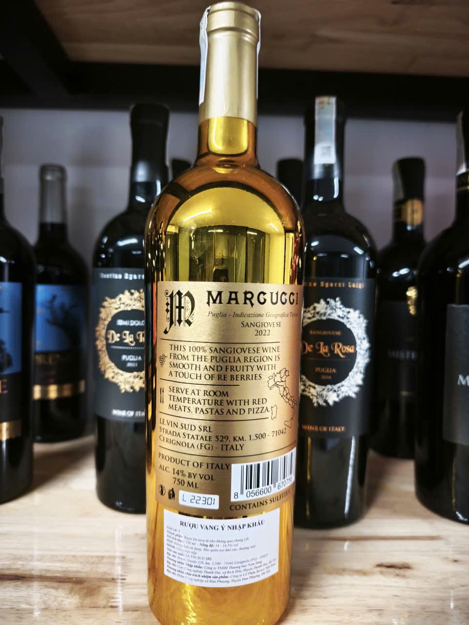 Nhãn rượu vang Marcucci Sangiovese 2022 mã 8056600670756
