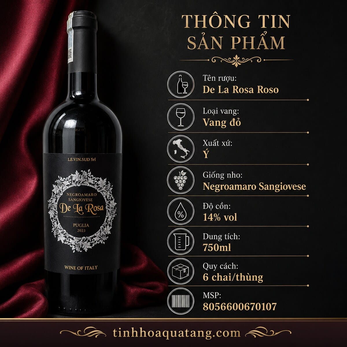 Rượu vang đỏ De La Rosa Negroamaro Sangiovese Puglia 2023 750ml – Ý - Ảnh 3