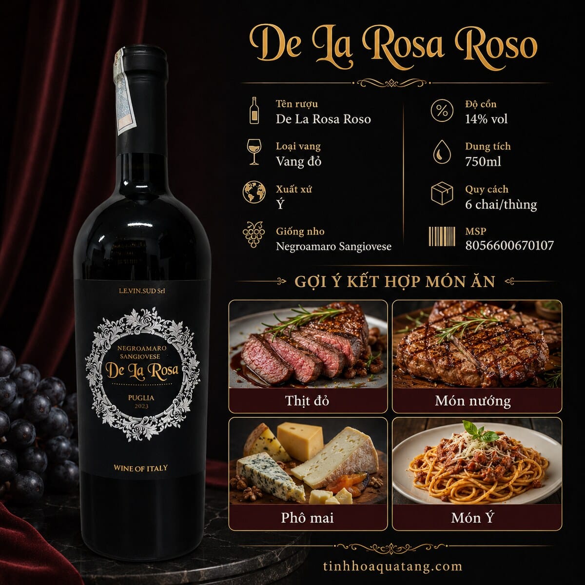 Rượu vang đỏ De La Rosa Negroamaro Sangiovese Puglia 2023 750ml – Ý - Ảnh 5