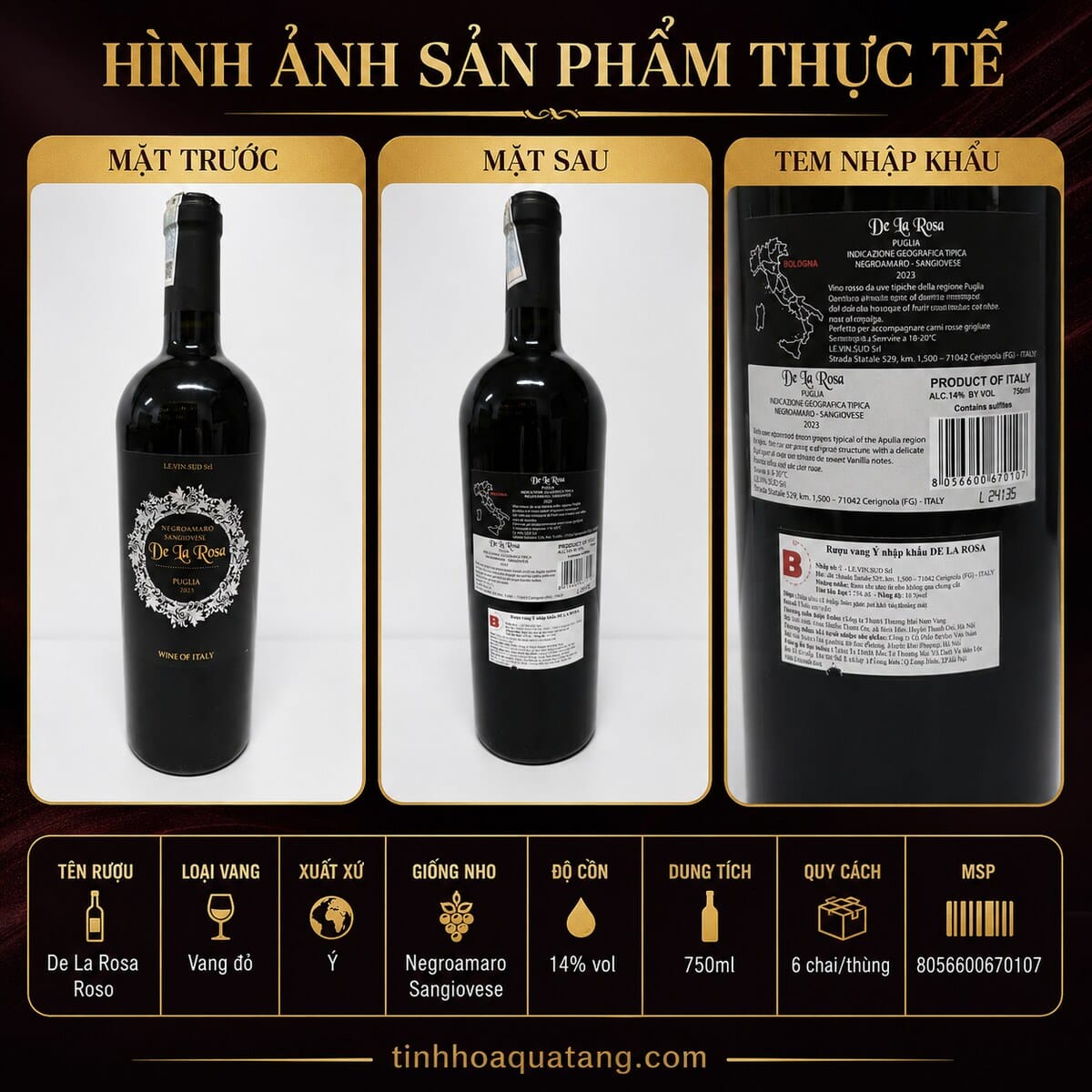 Rượu vang đỏ De La Rosa Negroamaro Sangiovese Puglia 2023 750ml – Ý - Ảnh 7