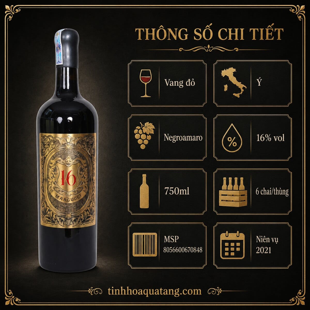 Rượu vang đỏ Marcucci Negroamaro Puglia IGT 2021 16% 750ml – Ý - Ảnh 3