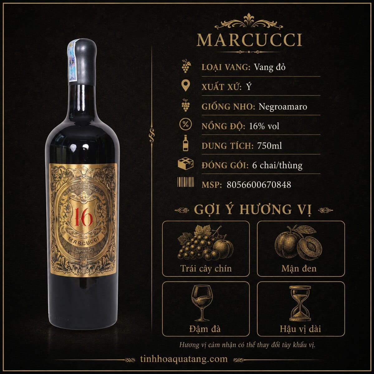 Rượu vang đỏ Marcucci Negroamaro Puglia IGT 2021 16% 750ml – Ý - Ảnh 4