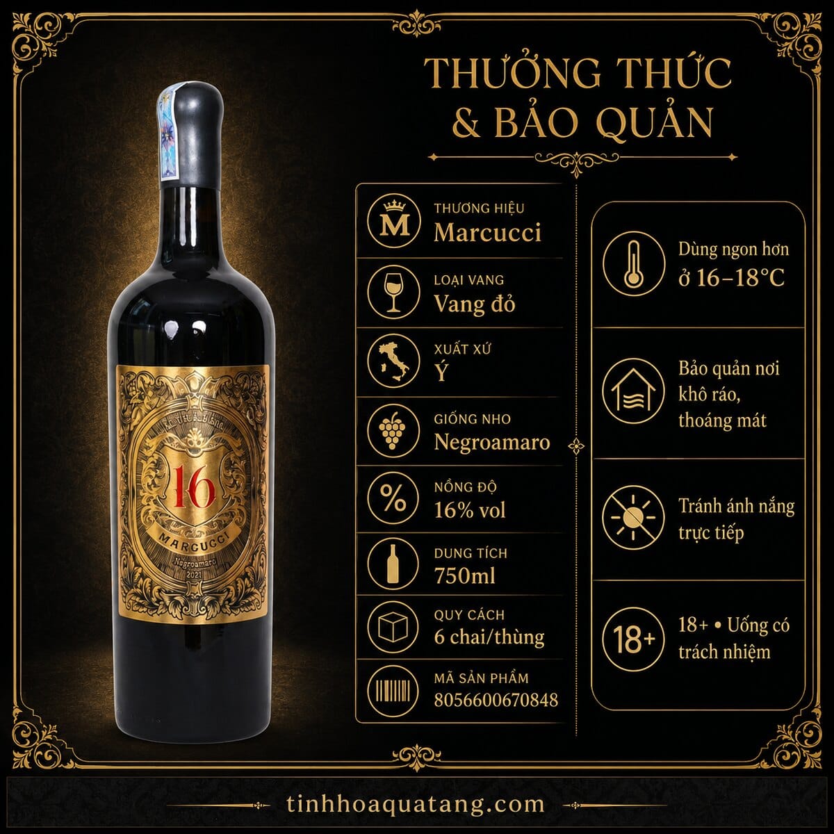 Rượu vang đỏ Marcucci Negroamaro Puglia IGT 2021 16% 750ml – Ý - Ảnh 6