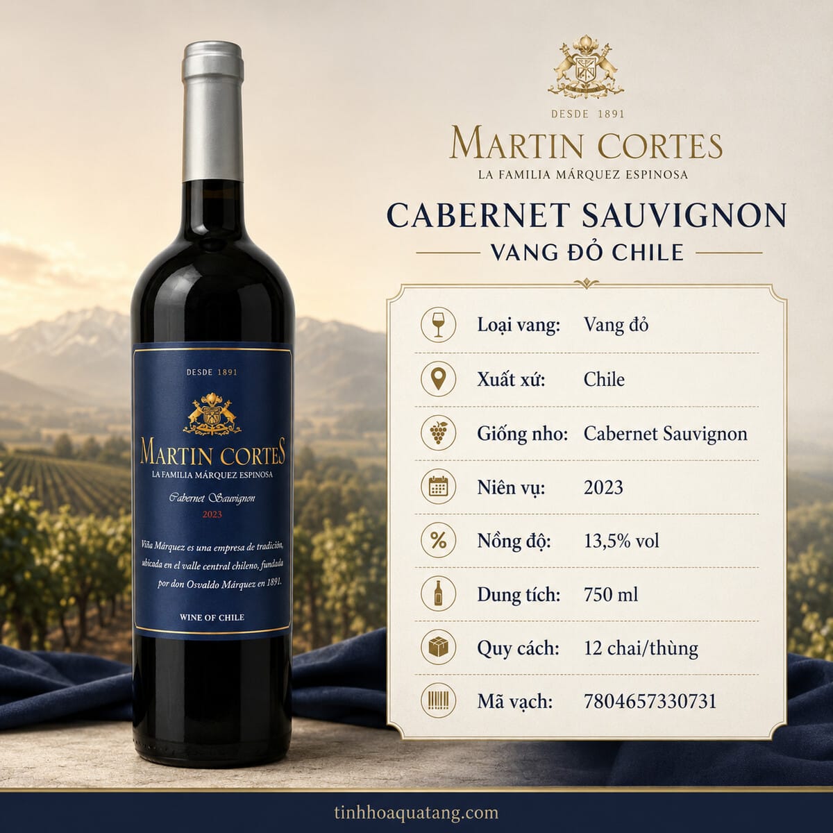 Rượu vang đỏ Martin Cortes Cabernet Sauvignon 2023 13,5% 750ml – Chile - Ảnh 3