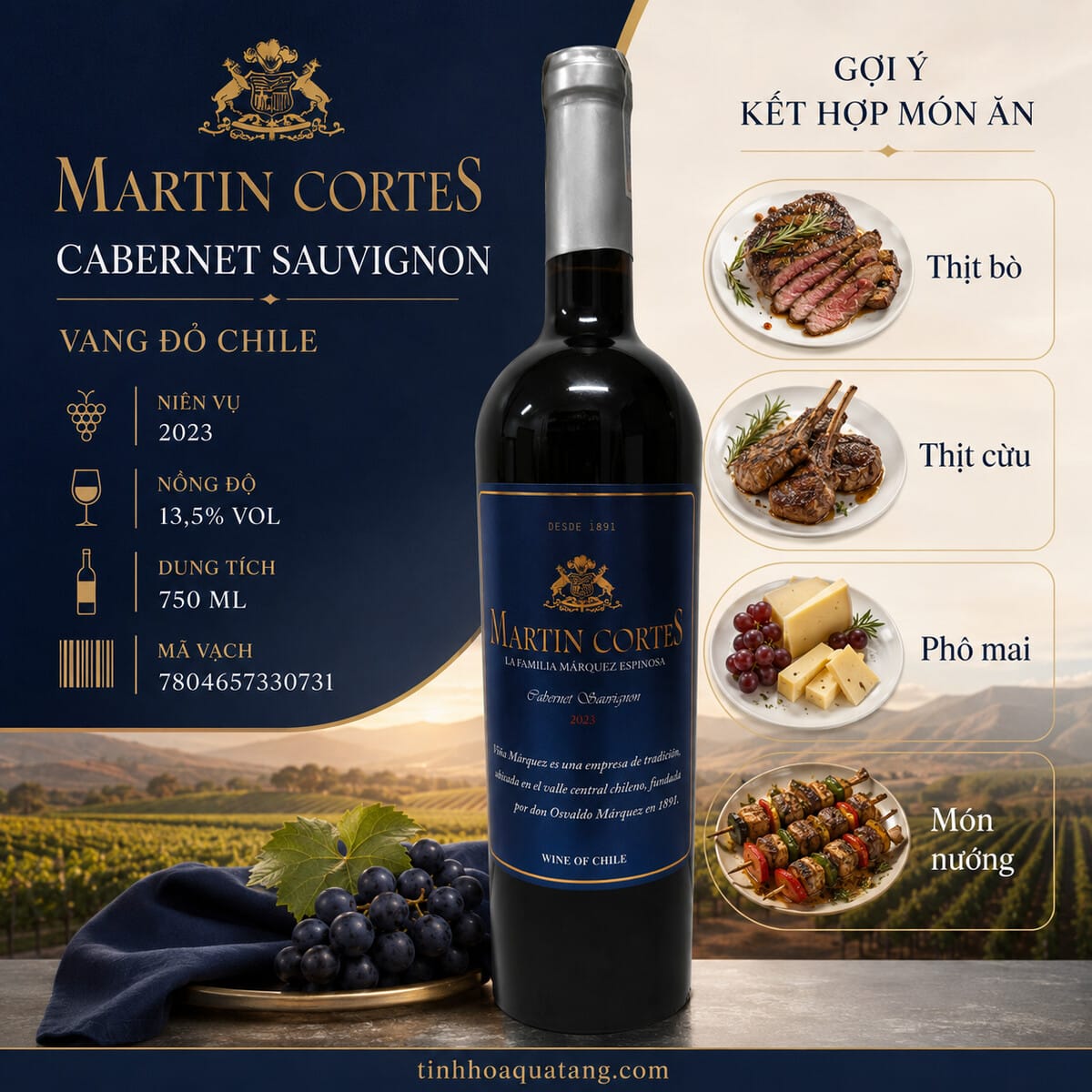 Rượu vang đỏ Martin Cortes Cabernet Sauvignon 2023 14% 750ml – Chile - Ảnh 5