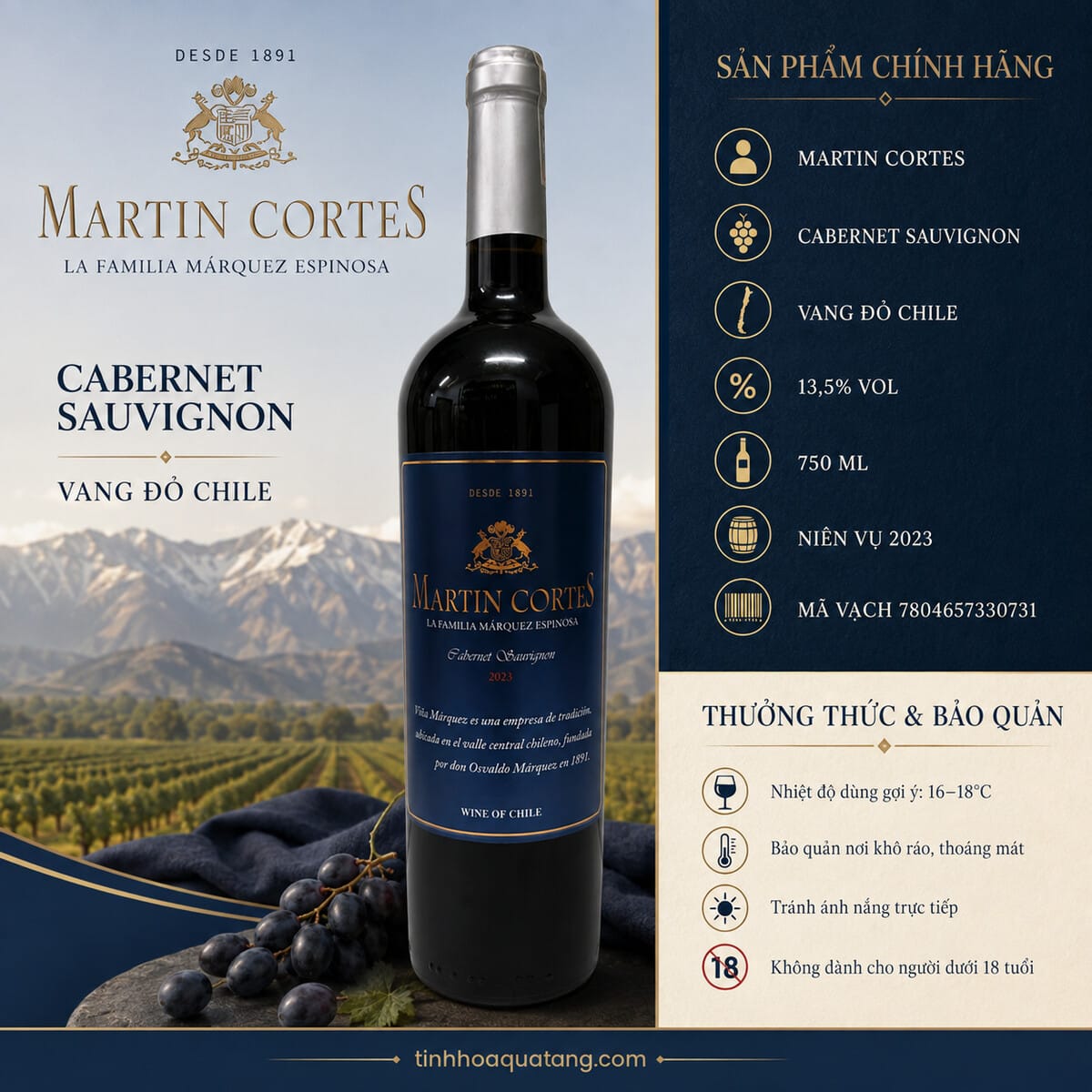 Rượu vang đỏ Martin Cortes Cabernet Sauvignon 2023 13,5% 750ml – Chile - Ảnh 6