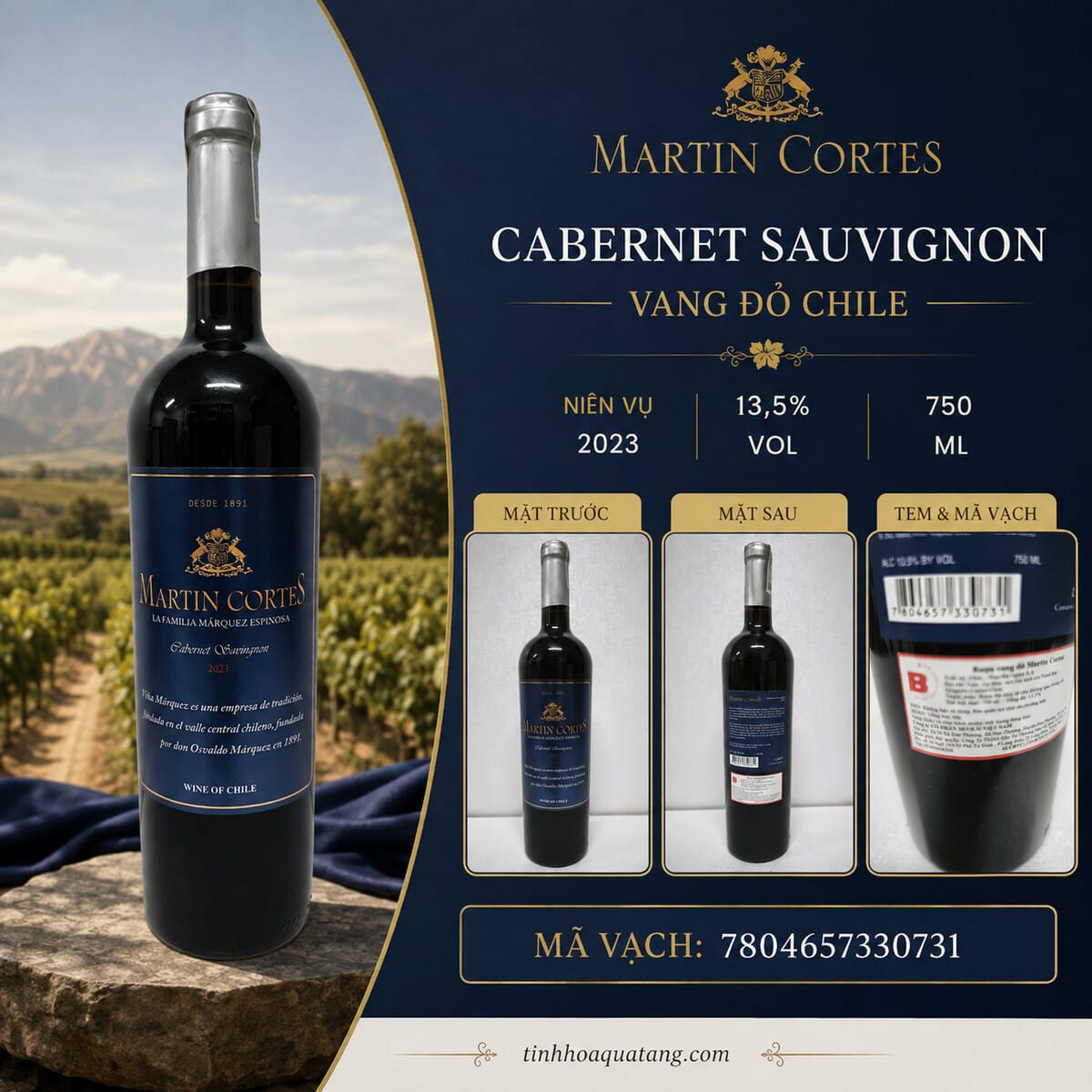 Rượu vang đỏ Martin Cortes Cabernet Sauvignon 2023 14% 750ml – Chile - Ảnh 7