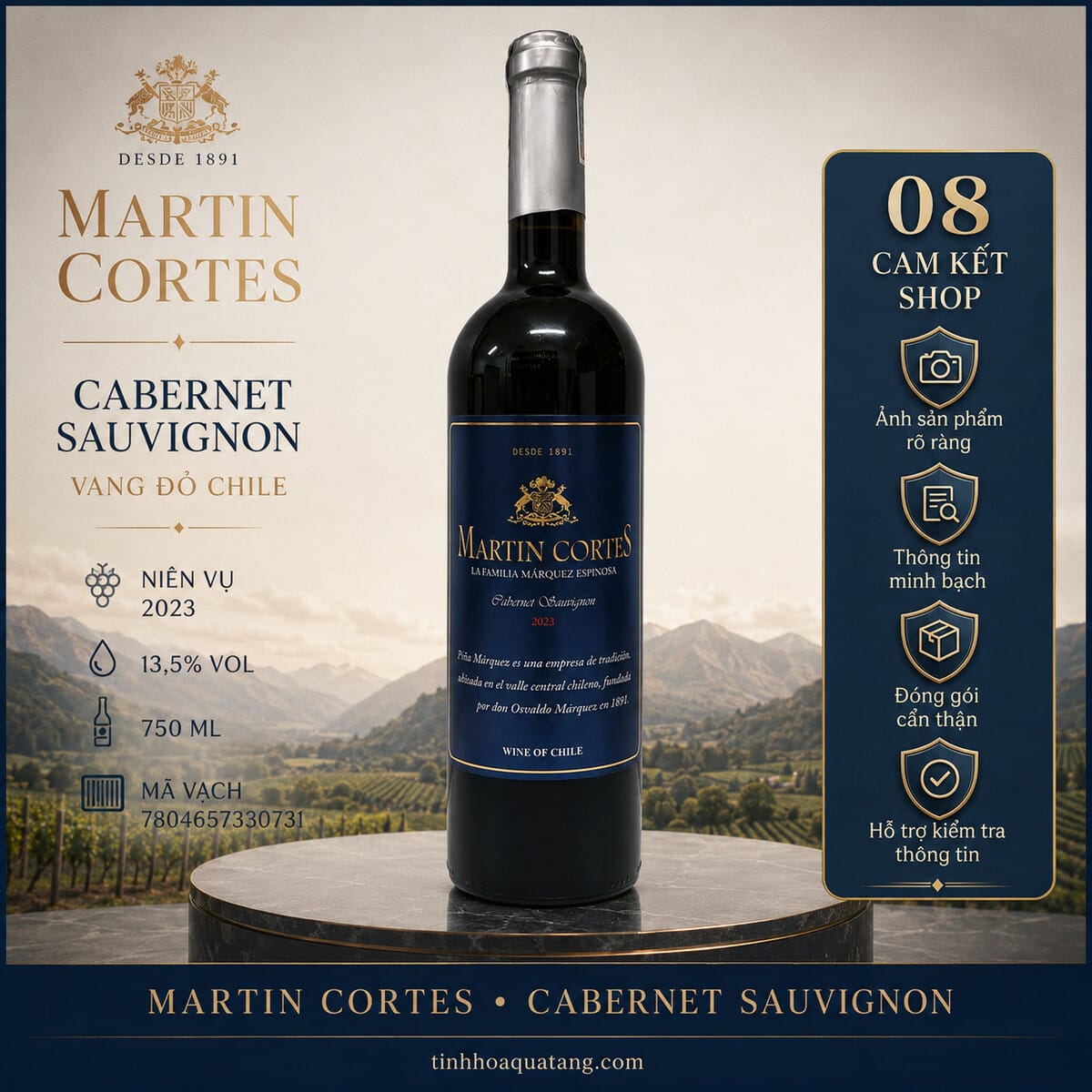 Rượu vang đỏ Martin Cortes Cabernet Sauvignon 2023 13,5% 750ml – Chile - Ảnh 8