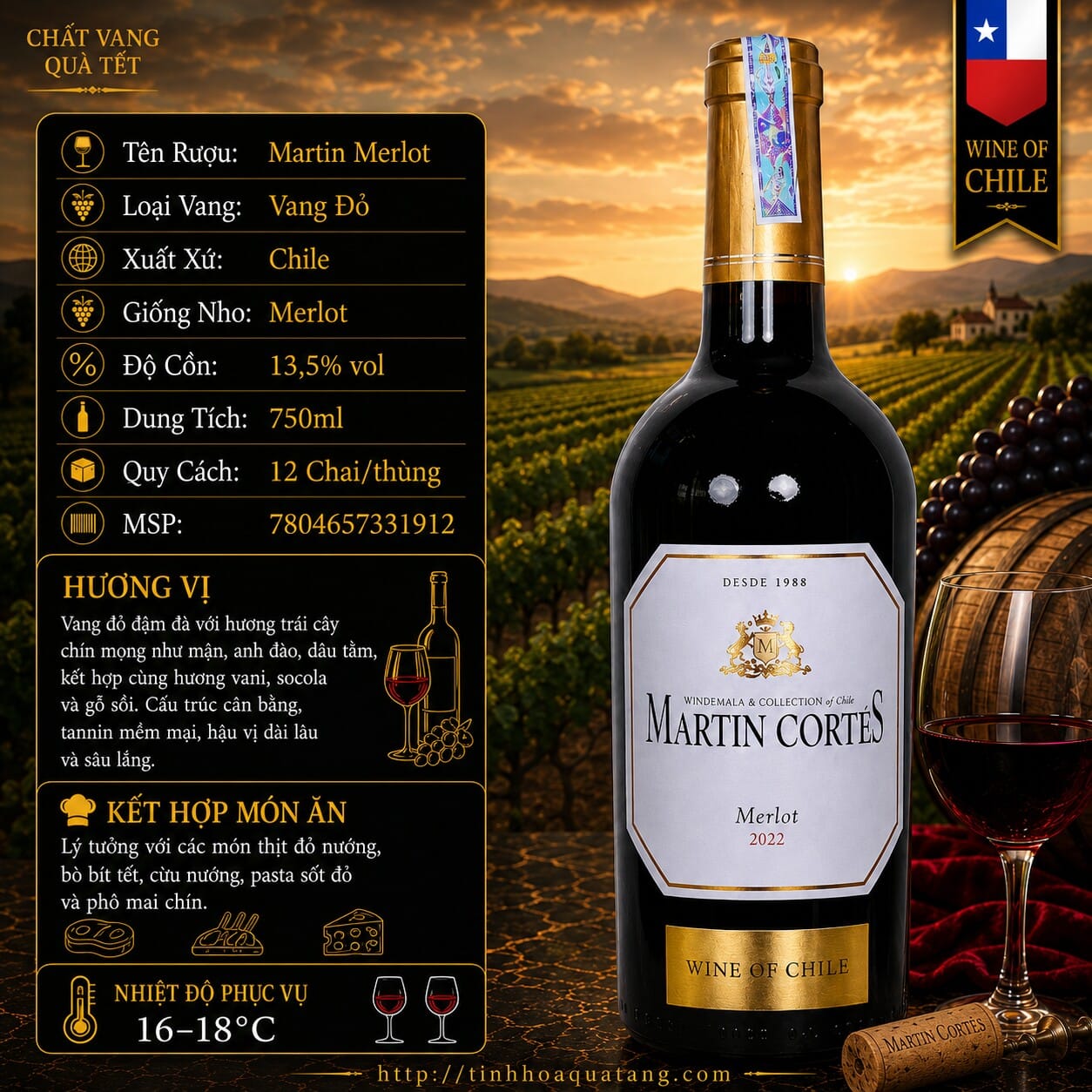 Rượu vang đỏ Martin Cortes Cabernet Sauvignon 2024 Chile chai 750ml