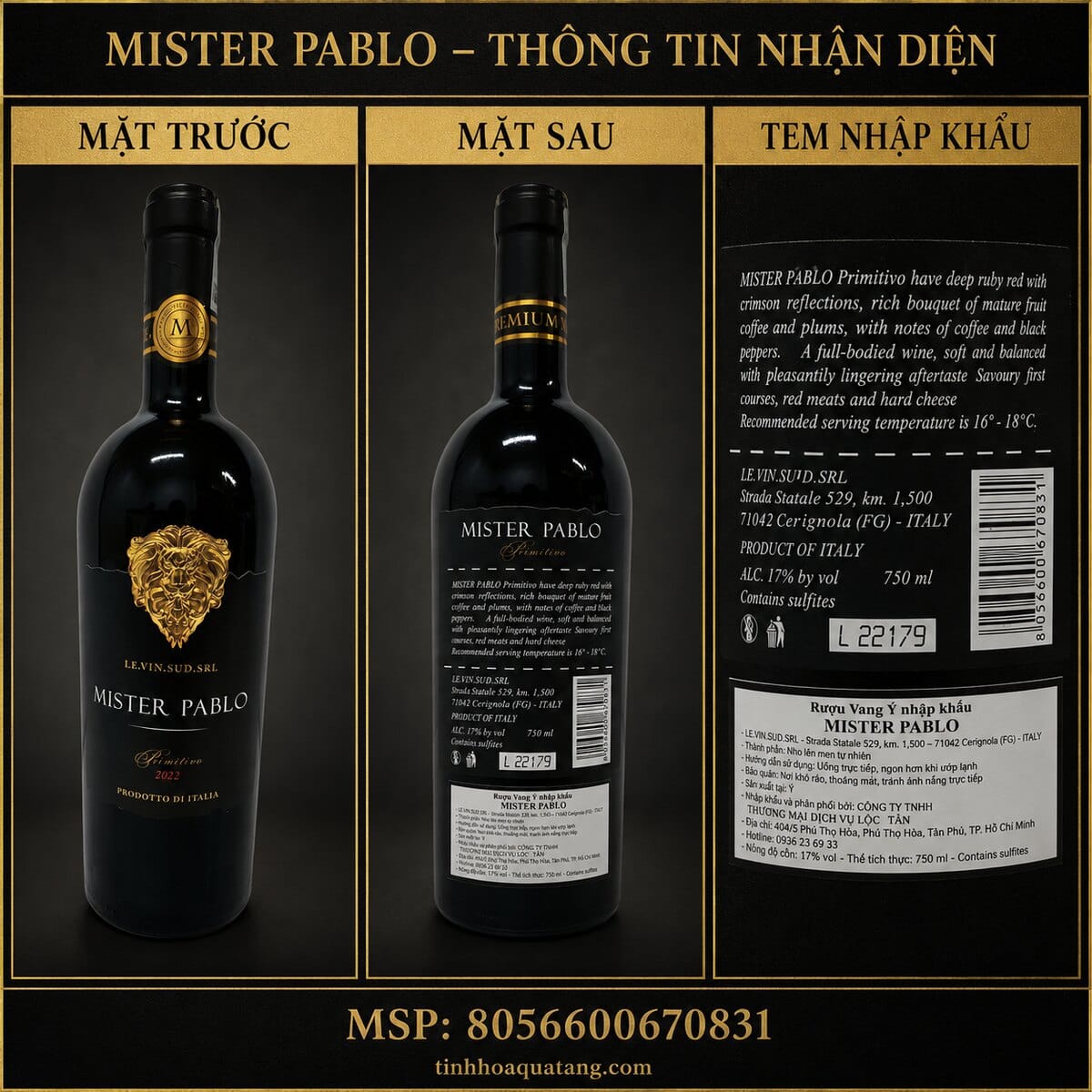 Rượu vang đỏ Mister Pablo Primitivo 2022 17% 750ml – Ý - Ảnh 7