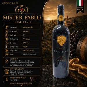 Rượu vang đỏ Mister Pablo Primitivo 2022 17% 750ml – Ý