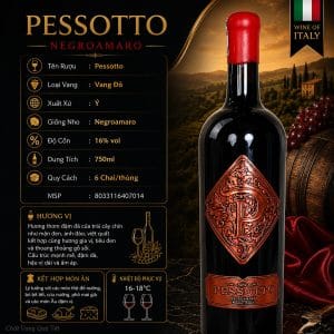 Rượu vang đỏ Pessotto Negroamaro Puglia 2021 16% 750ml – Ý