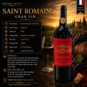 Rượu vang đỏ Saint Romain Gran Vin de Bordeaux 14,2% 750ml – Pháp