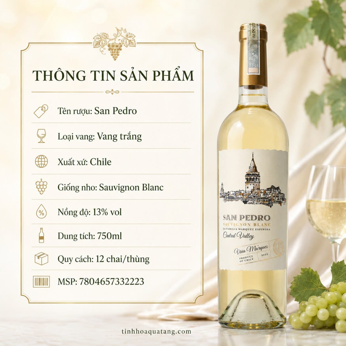 Rượu vang trắng San Pedro Sauvignon Blanc 2023 750ml – Chile - Ảnh 3
