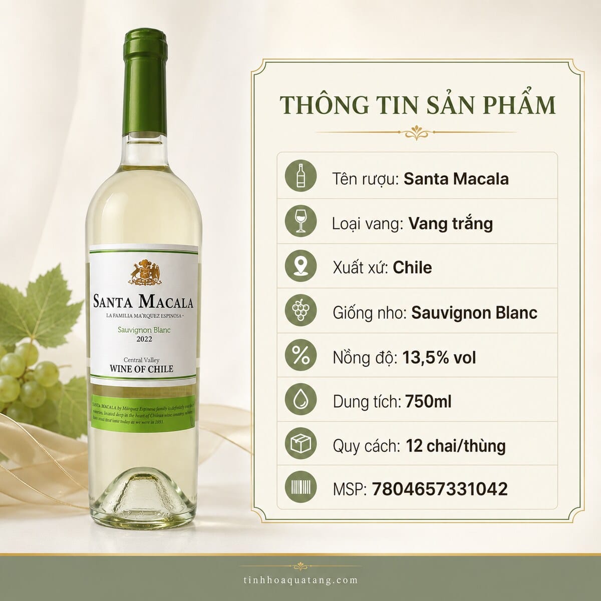 Rượu vang trắng Santa Macala Sauvignon Blanc 2022 750ml – Chile - Ảnh 3