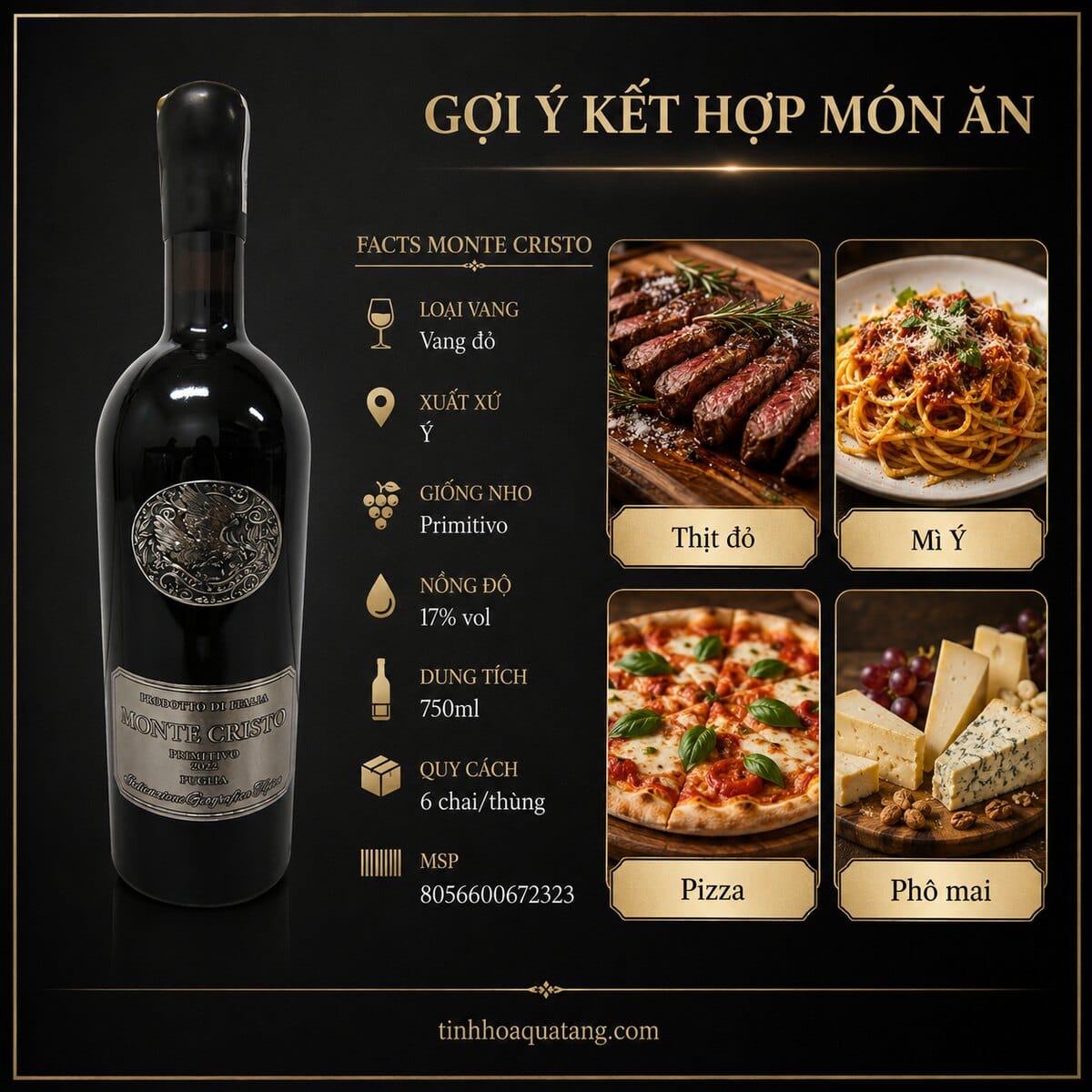 Rượu vang đỏ Monte Cristo Primitivo 2023 17% 750ml – Ý - Ảnh 5