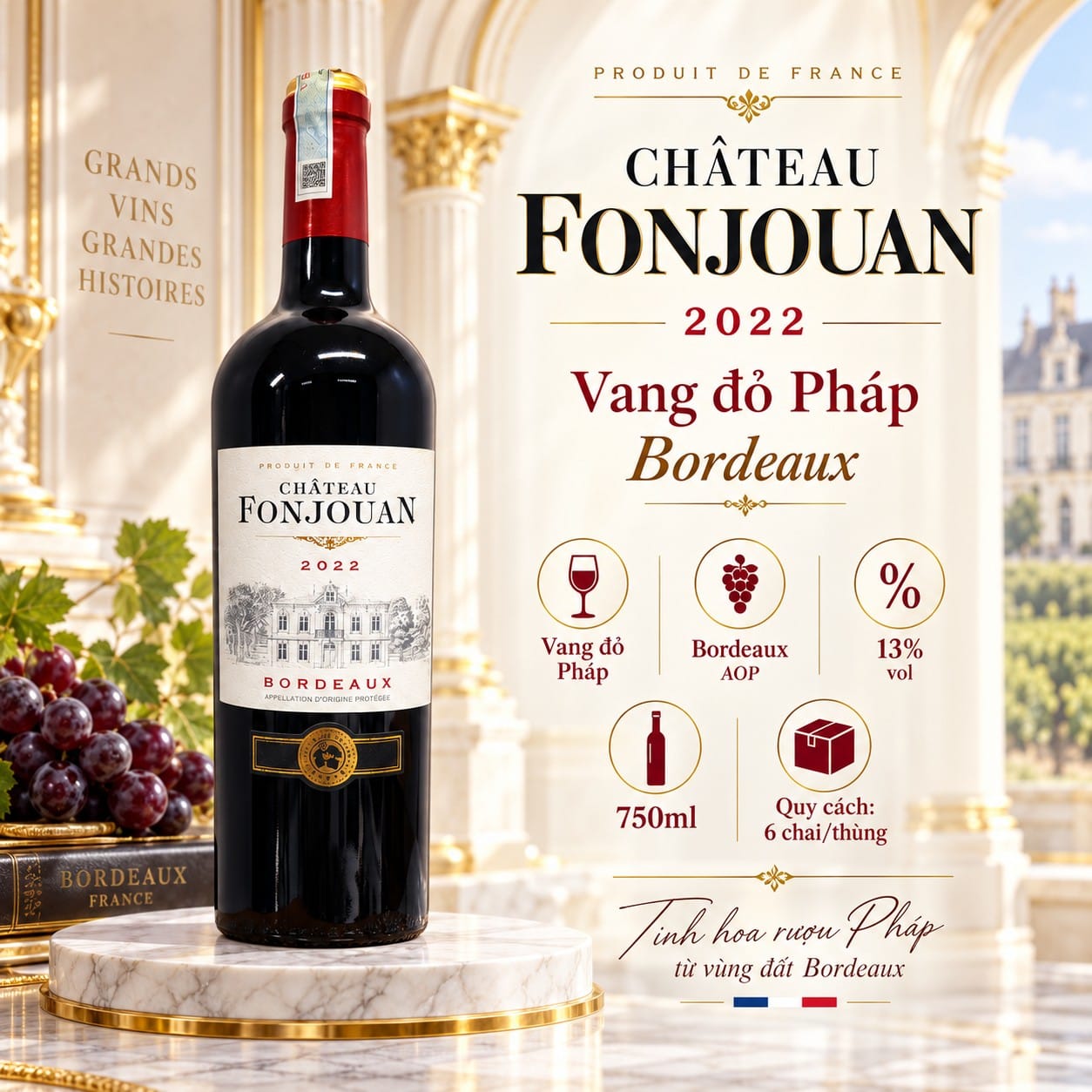 Rượu vang đỏ Château Fonjouan Bordeaux AOP 2022 750ml – Pháp - Ảnh 2