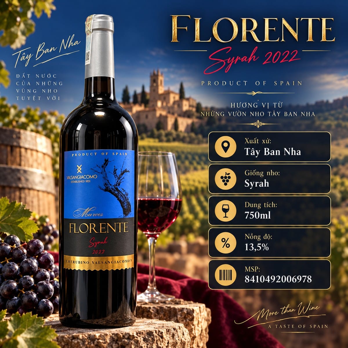 Rượu vang đỏ Florente Syrah 2022 750ml – Tây Ban Nha - Ảnh 2