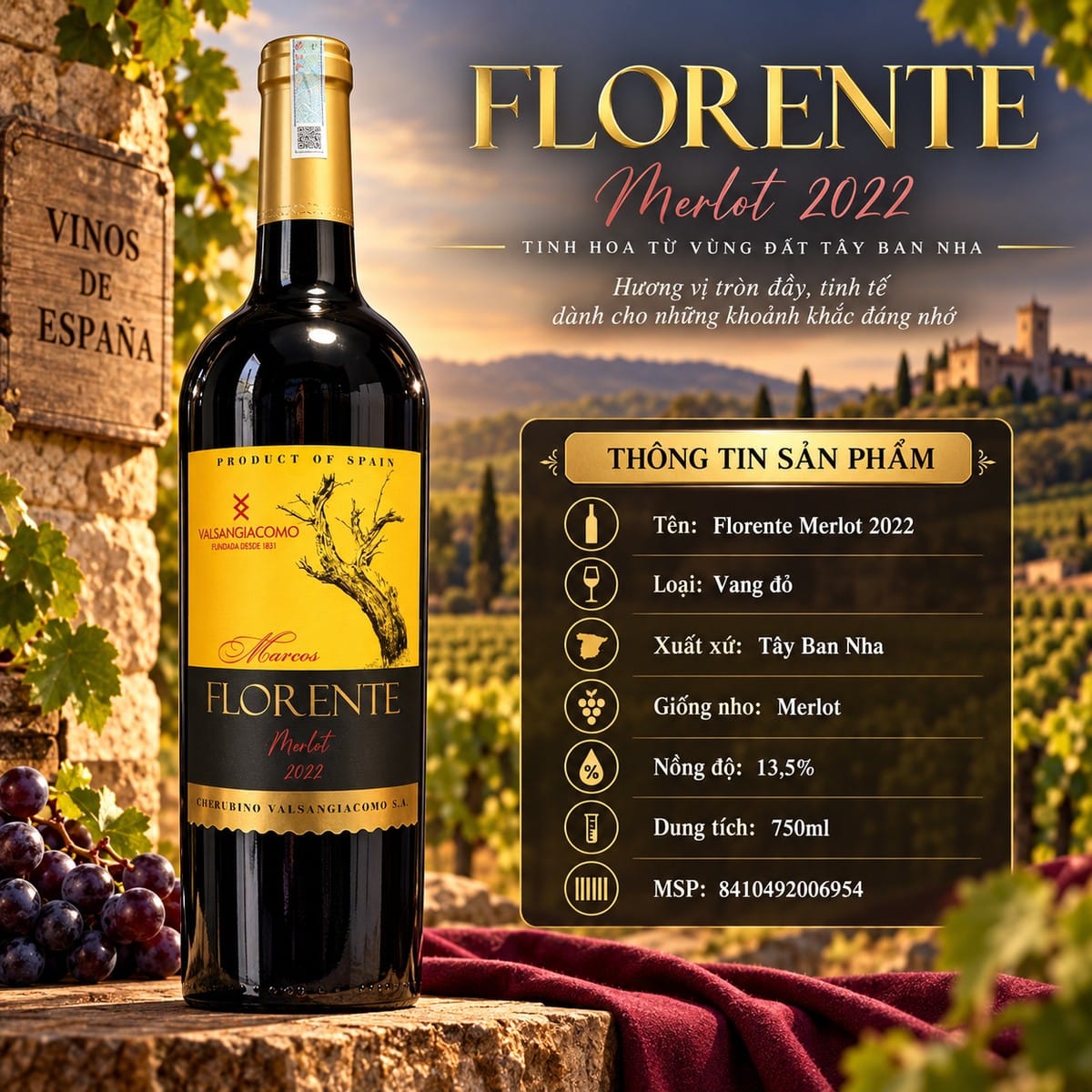 Rượu vang đỏ Florente Merlot 2022 750ml – Tây Ban Nha - Ảnh 3