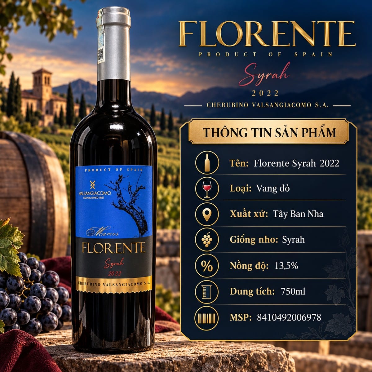 Rượu vang đỏ Florente Syrah 2022 750ml – Tây Ban Nha - Ảnh 3