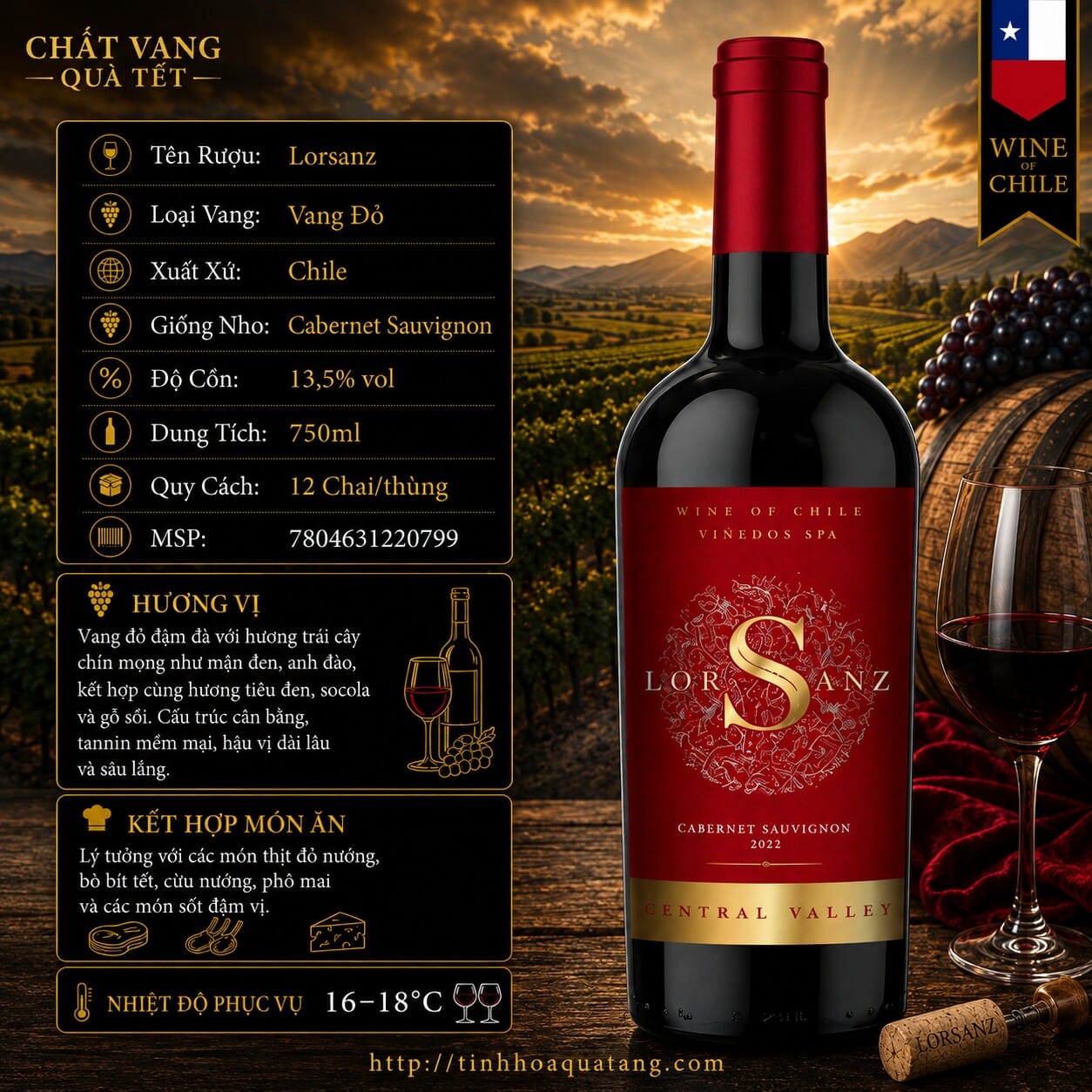 Rượu vang đỏ Lorsanz Cabernet Sauvignon 2023 750ml – Chile