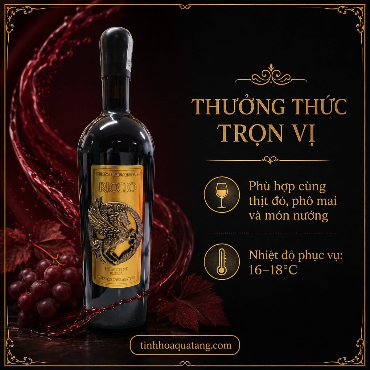 Rượu vang đỏ Riccio Primitivo 2022 18% 750ml – Ý - Ảnh 4