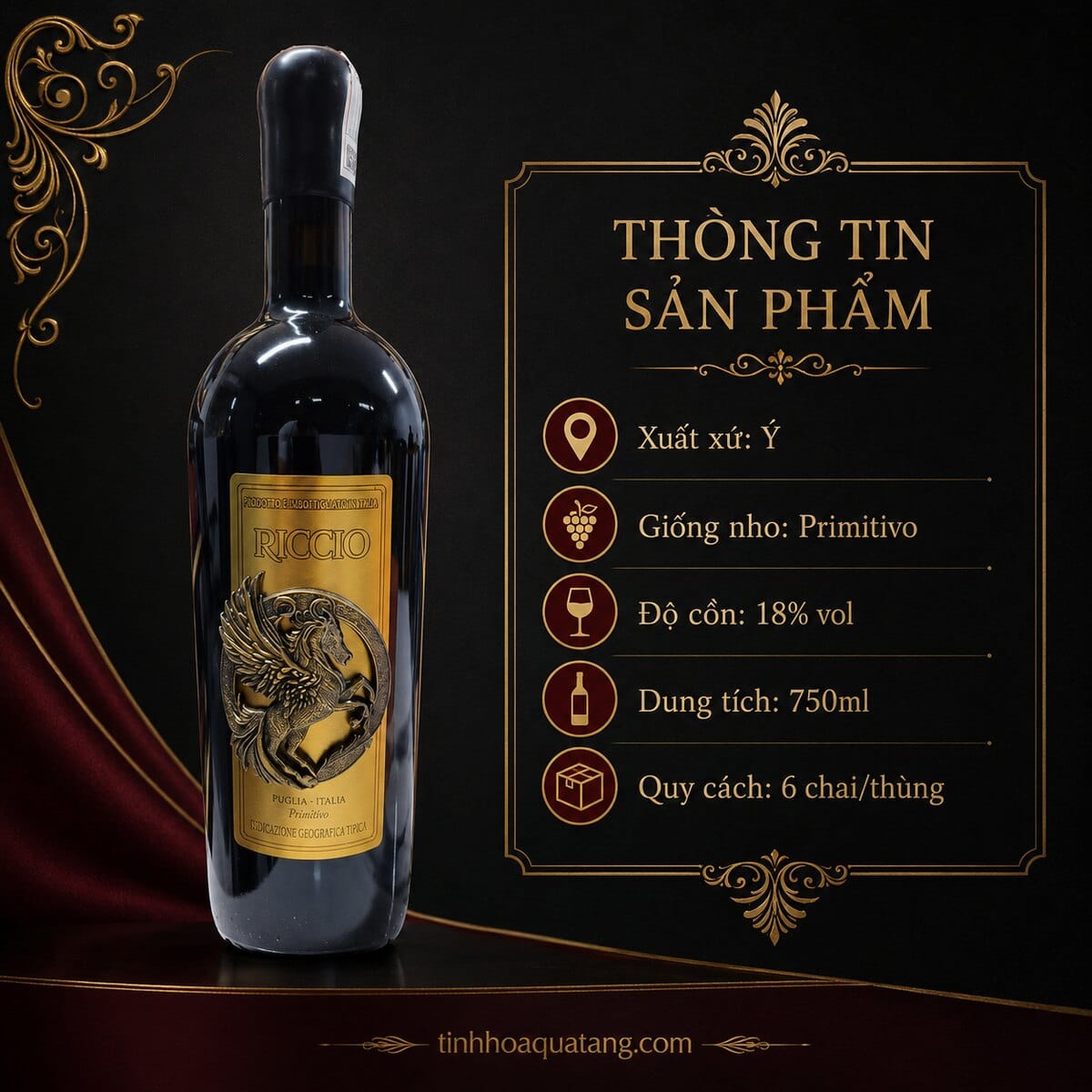 Rượu vang đỏ Riccio Primitivo 2022 18% 750ml – Ý - Ảnh 5