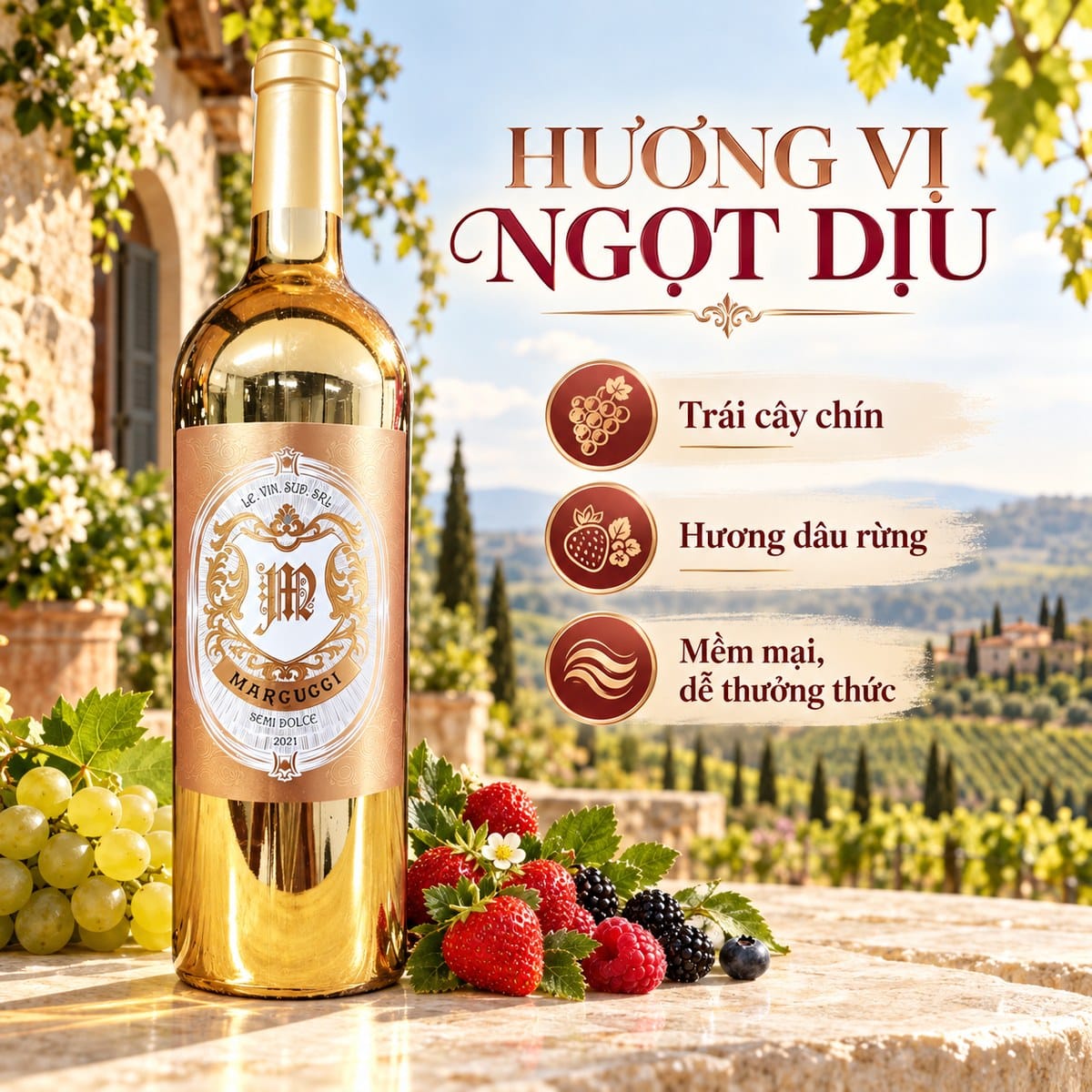 Rượu vang bán ngọt Marcucci Semi Dolce 2021 chai vàng 750ml – Ý - Ảnh 4