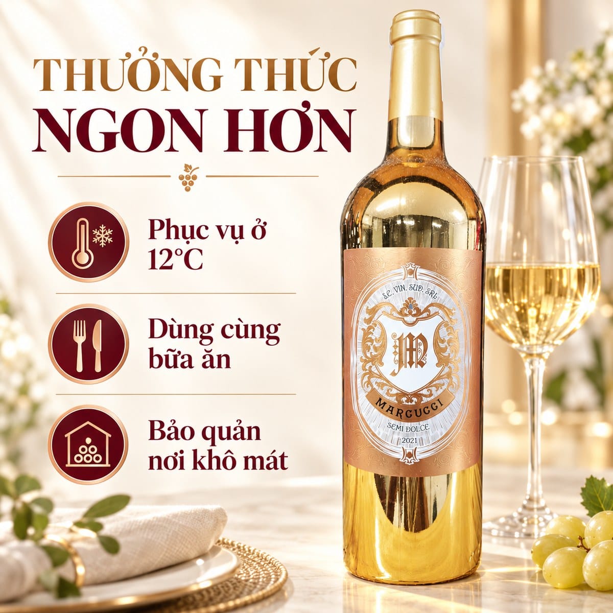 Rượu vang bán ngọt Marcucci Semi Dolce 2021 chai vàng 750ml – Ý - Ảnh 6