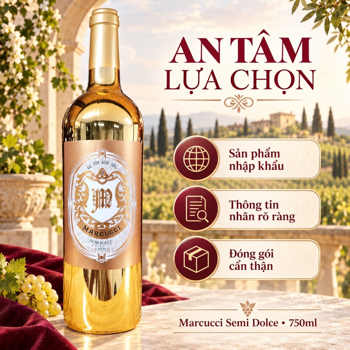 Rượu vang bán ngọt Marcucci Semi Dolce 2021 chai vàng 750ml – Ý - Ảnh 8