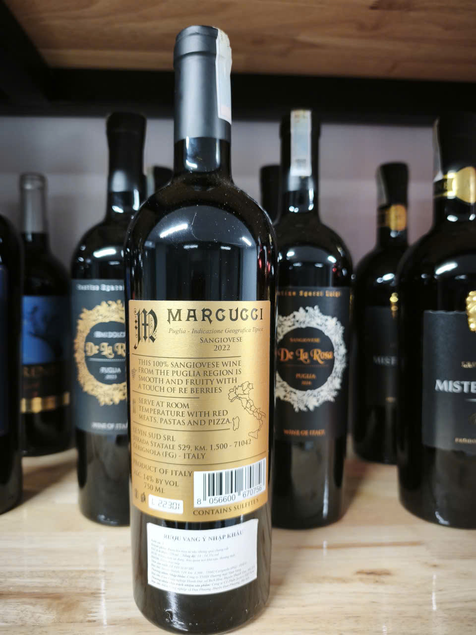 Nhãn sau rượu vang Marcucci Sangiovese 2022 nồng độ 14%