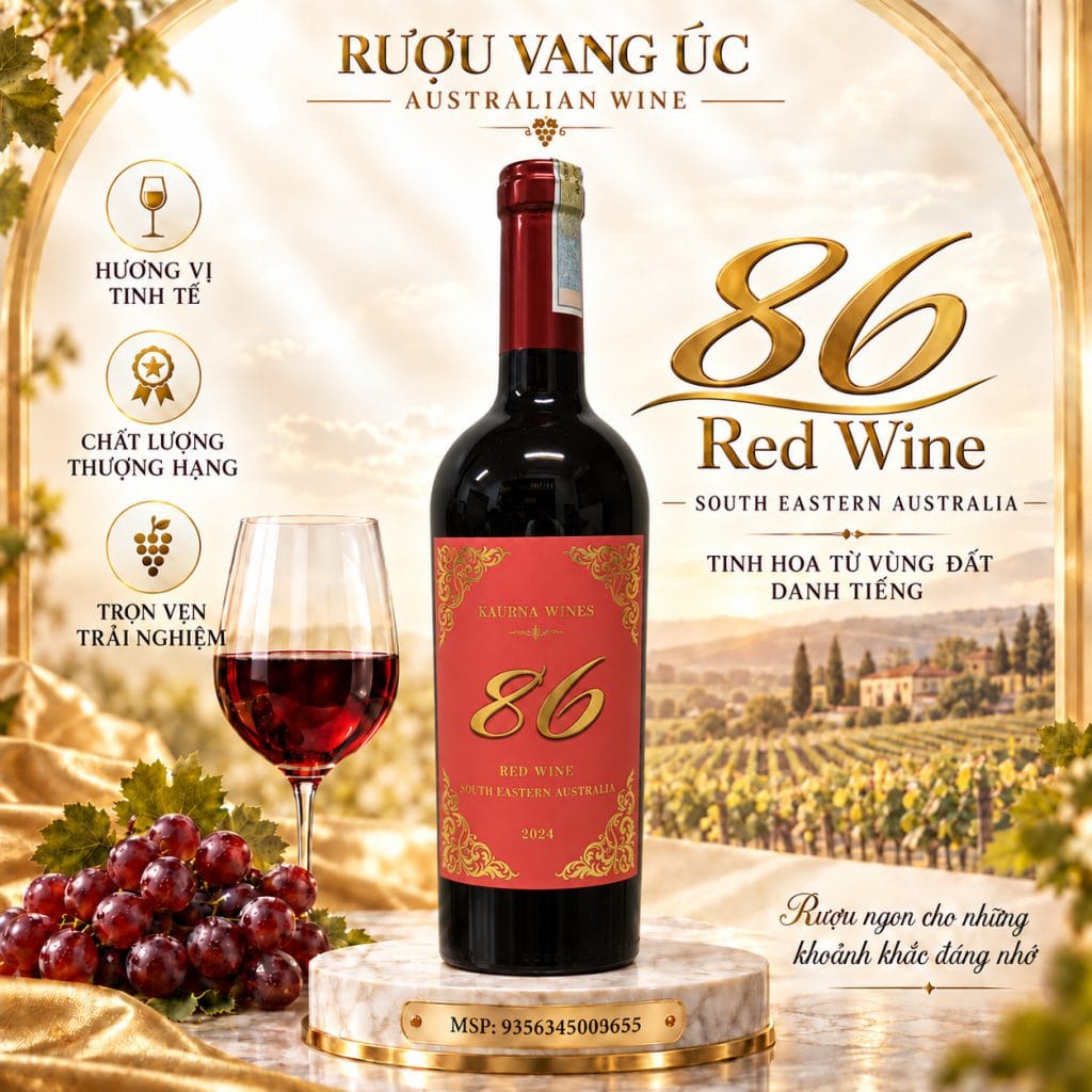 Chai rượu vang đỏ 86 Dry Red Wine 2024 của Úc