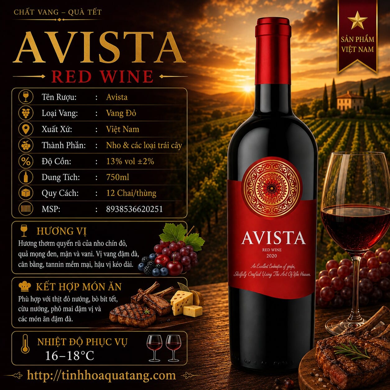 Rượu vang đỏ Avista 2024 750ml – Việt Nam