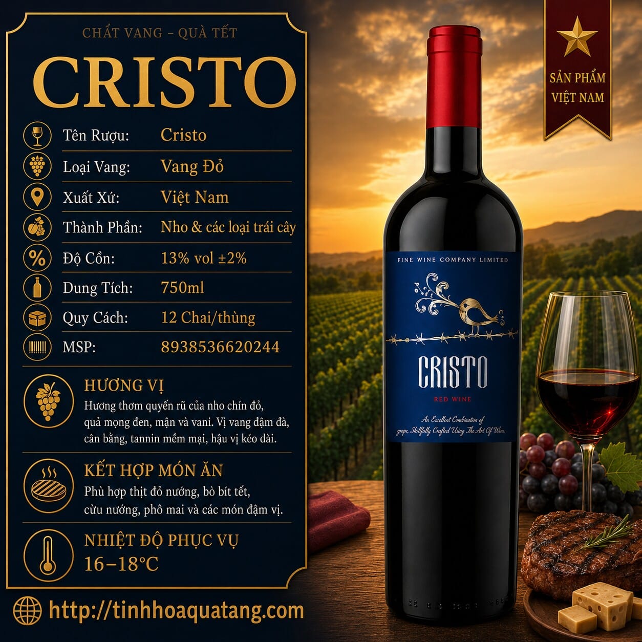 Rượu vang đỏ Cristo 750ml – Việt Nam