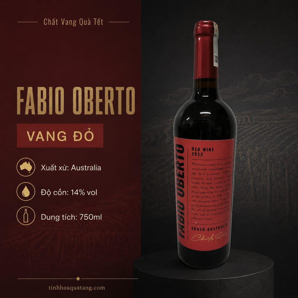 Rượu vang đỏ Fabio Oberto Red Wine 2022 750ml – Australia - Ảnh 2