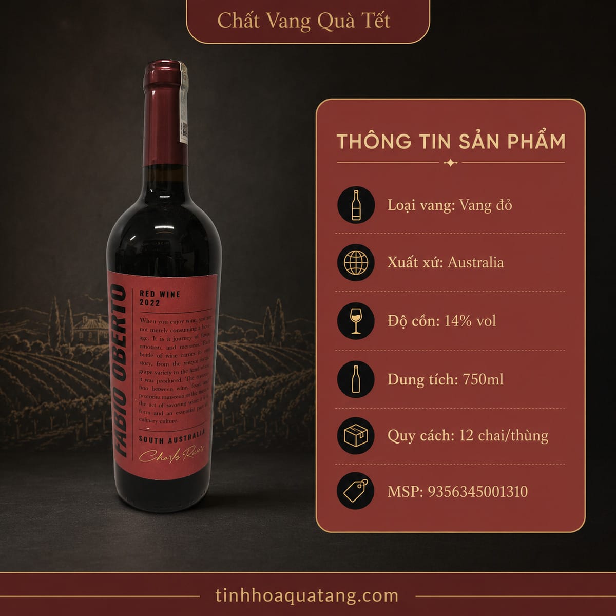 Rượu vang đỏ Fabio Oberto Red Wine 2022 750ml – Australia - Ảnh 3