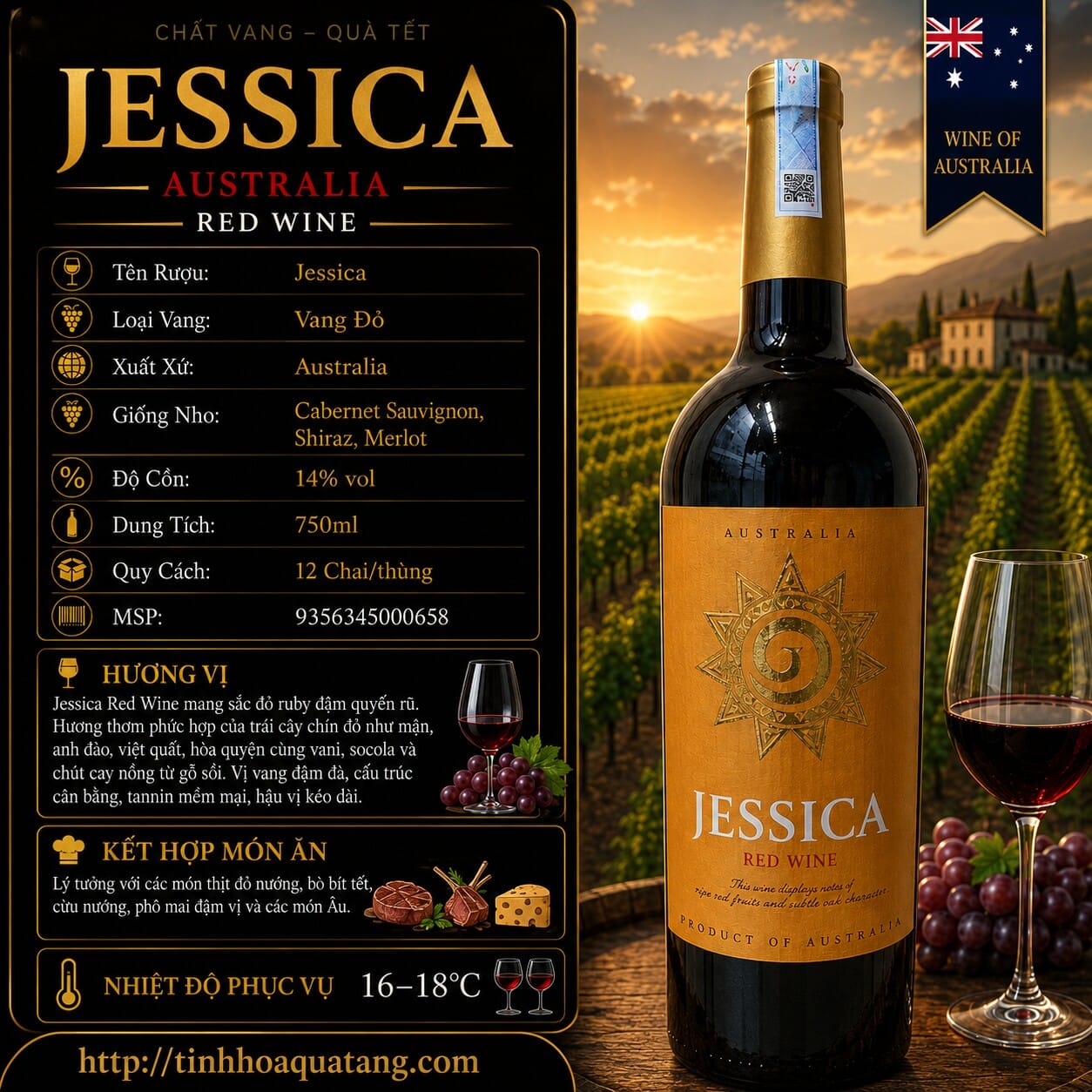 Rượu vang đỏ Jessica Red Wine South Australia 14% chai 750ml