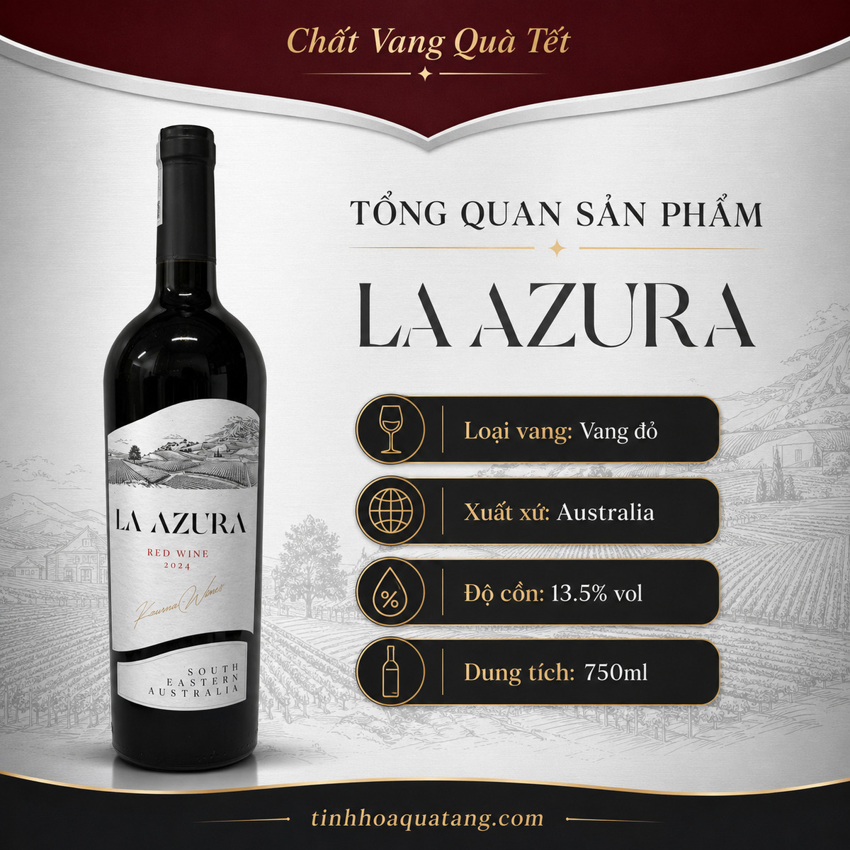 Rượu vang La Azura Red Wine 2024 nhãn trắng – Vang đỏ Úc 13,5% - Ảnh 2