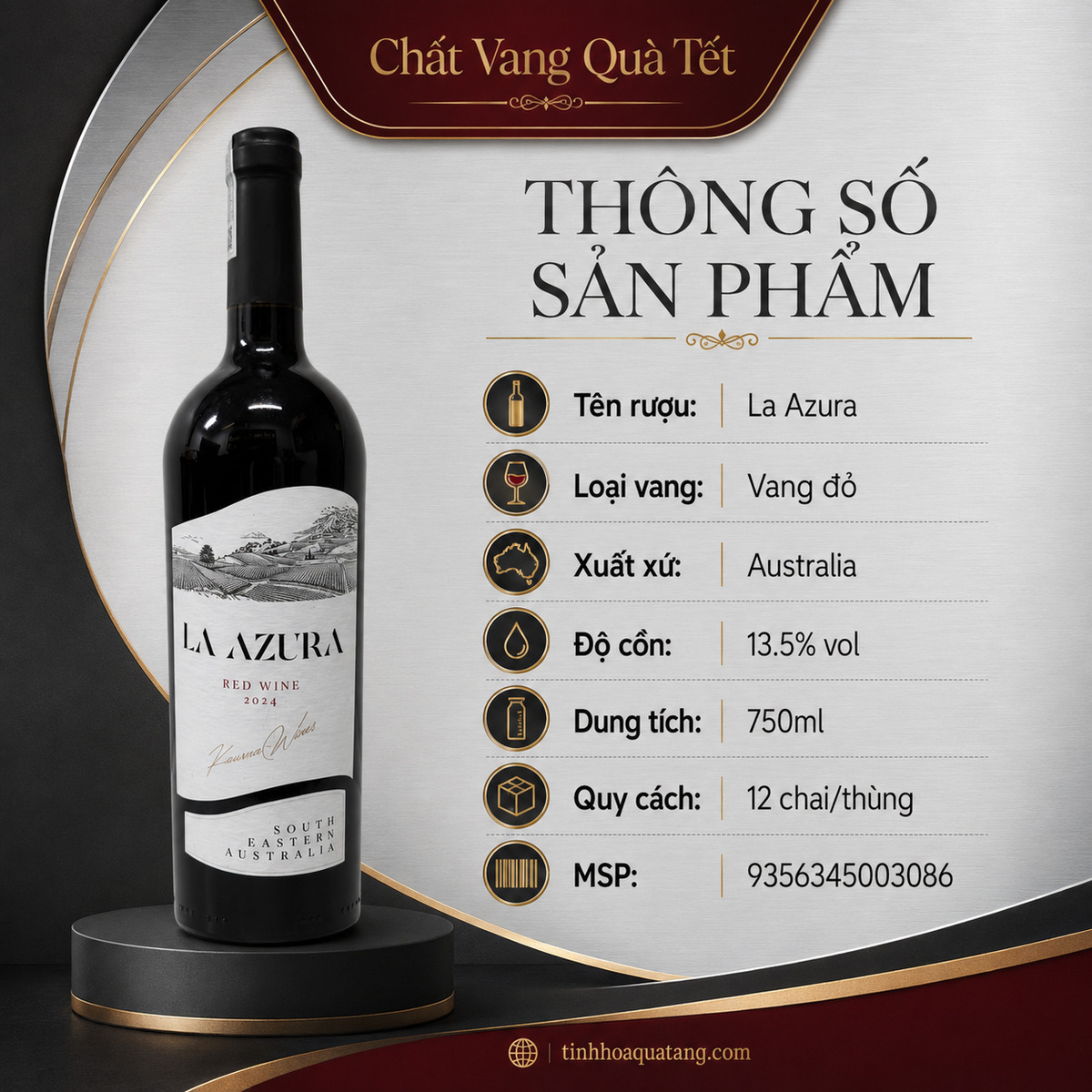 Rượu vang La Azura Red Wine 2024 nhãn trắng – Vang đỏ Úc 13,5% - Ảnh 3