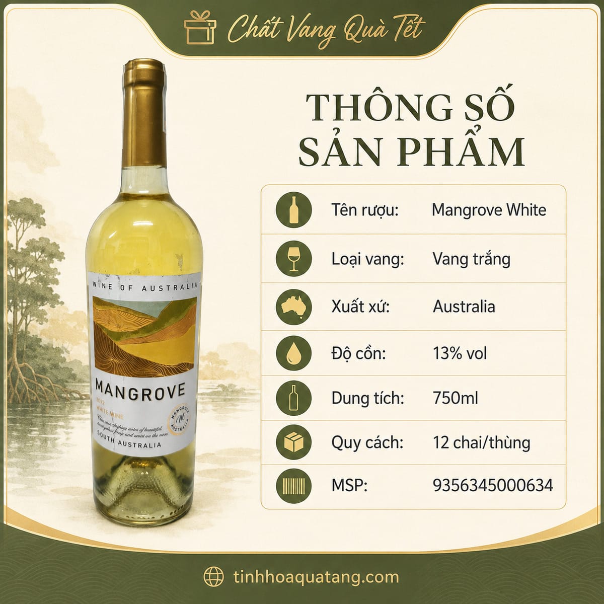 Rượu vang Mangrove White Wine 2022 – Vang trắng Úc 13% - Ảnh 3