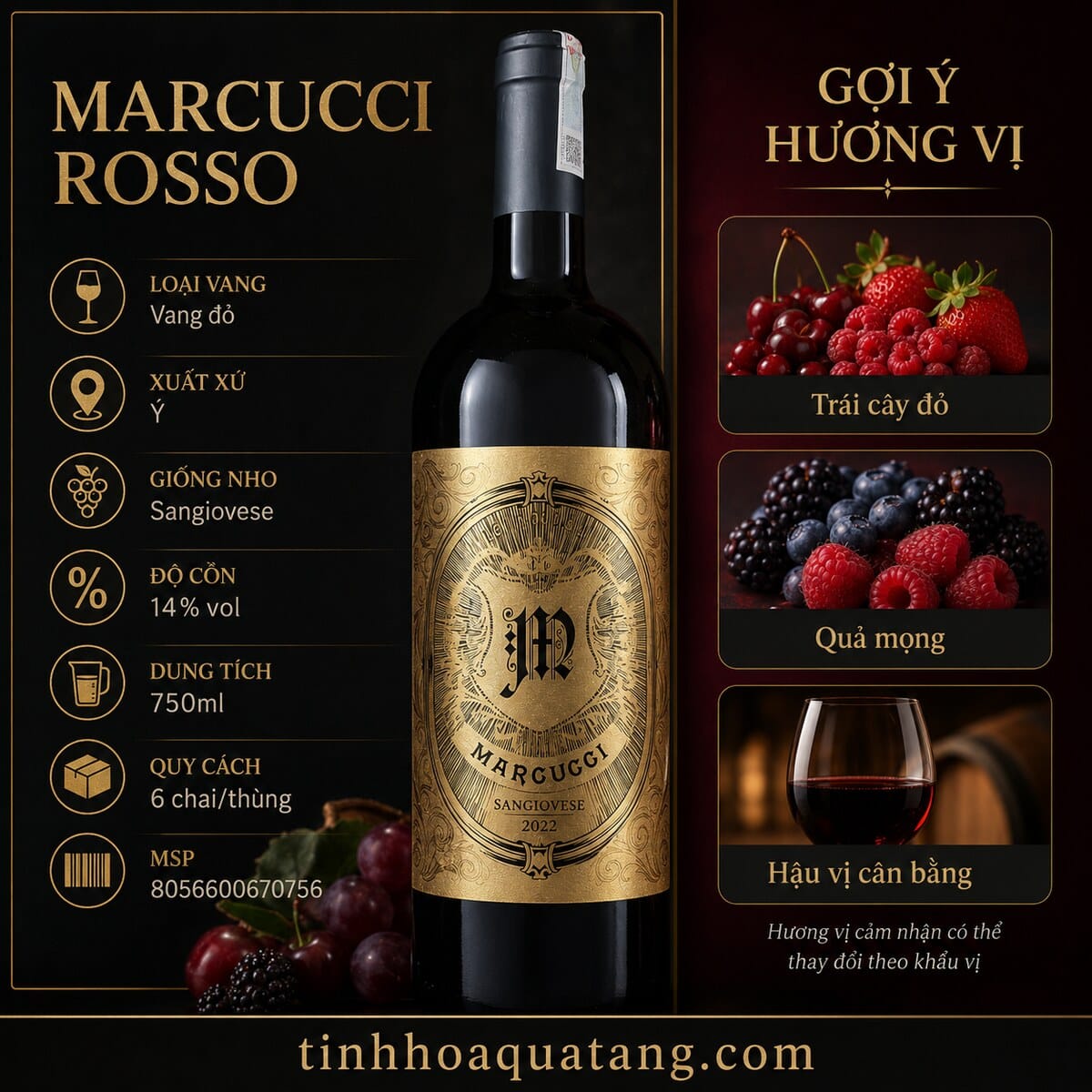 Rượu vang đỏ Marcucci Sangiovese 2022 – 750ml - Ảnh 4