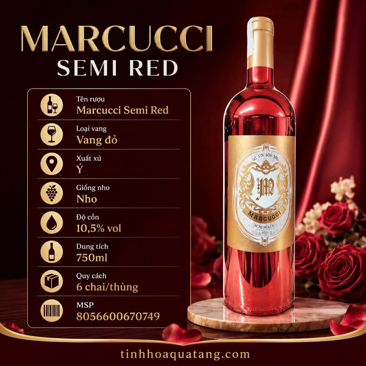 Rượu vang bán ngọt Marcucci Semi Red 2021 chai đỏ 750ml – Ý - Ảnh 2