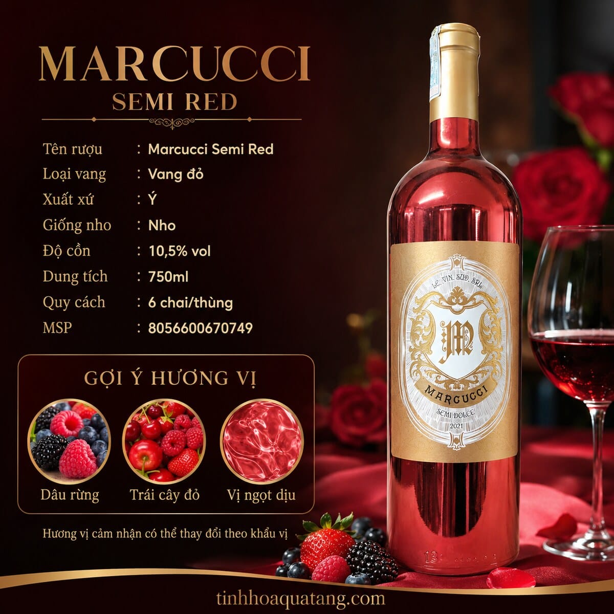 Rượu vang bán ngọt Marcucci Semi Red 2021 chai đỏ 750ml – Ý - Ảnh 4