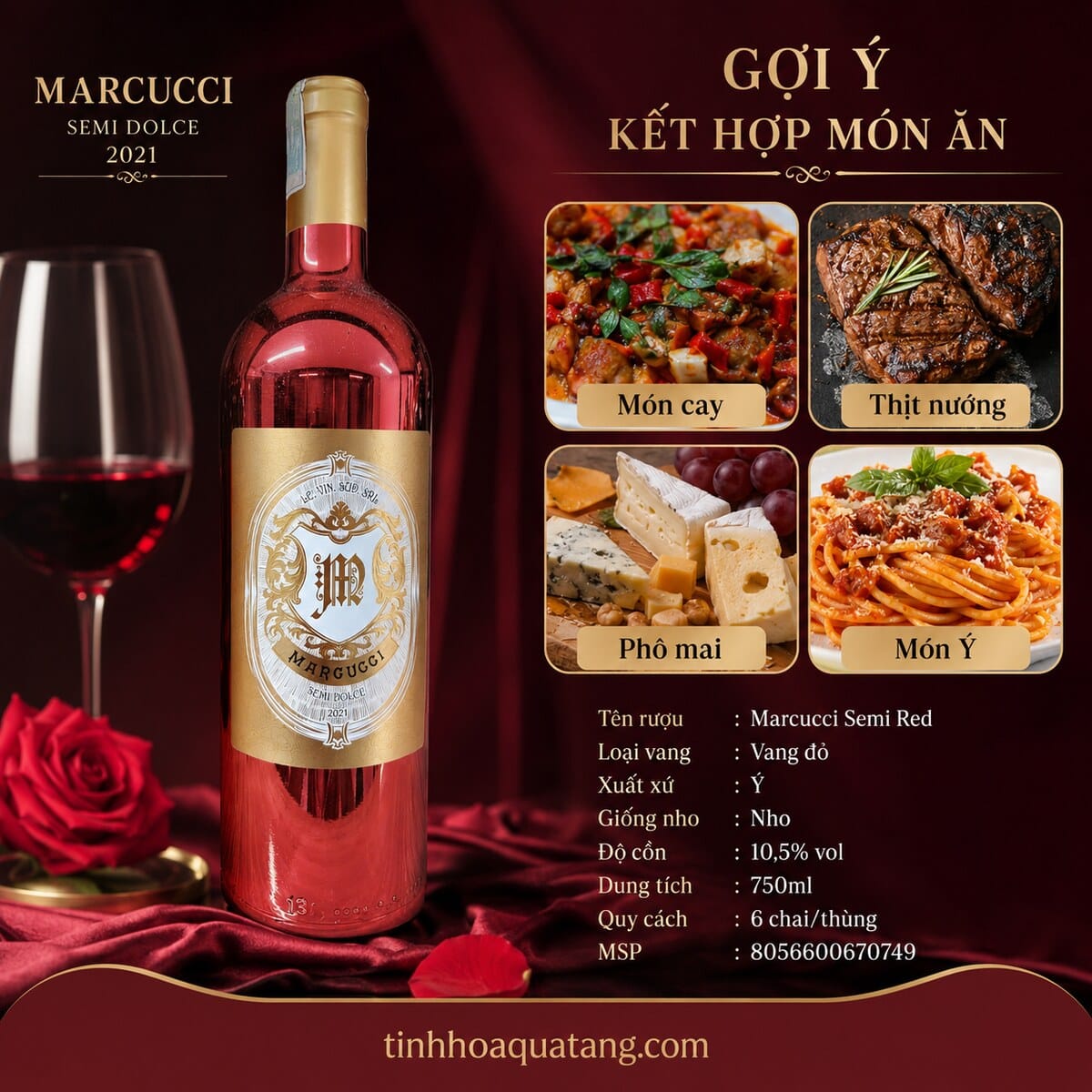 Rượu vang bán ngọt Marcucci Semi Red 2021 chai đỏ 750ml – Ý - Ảnh 5